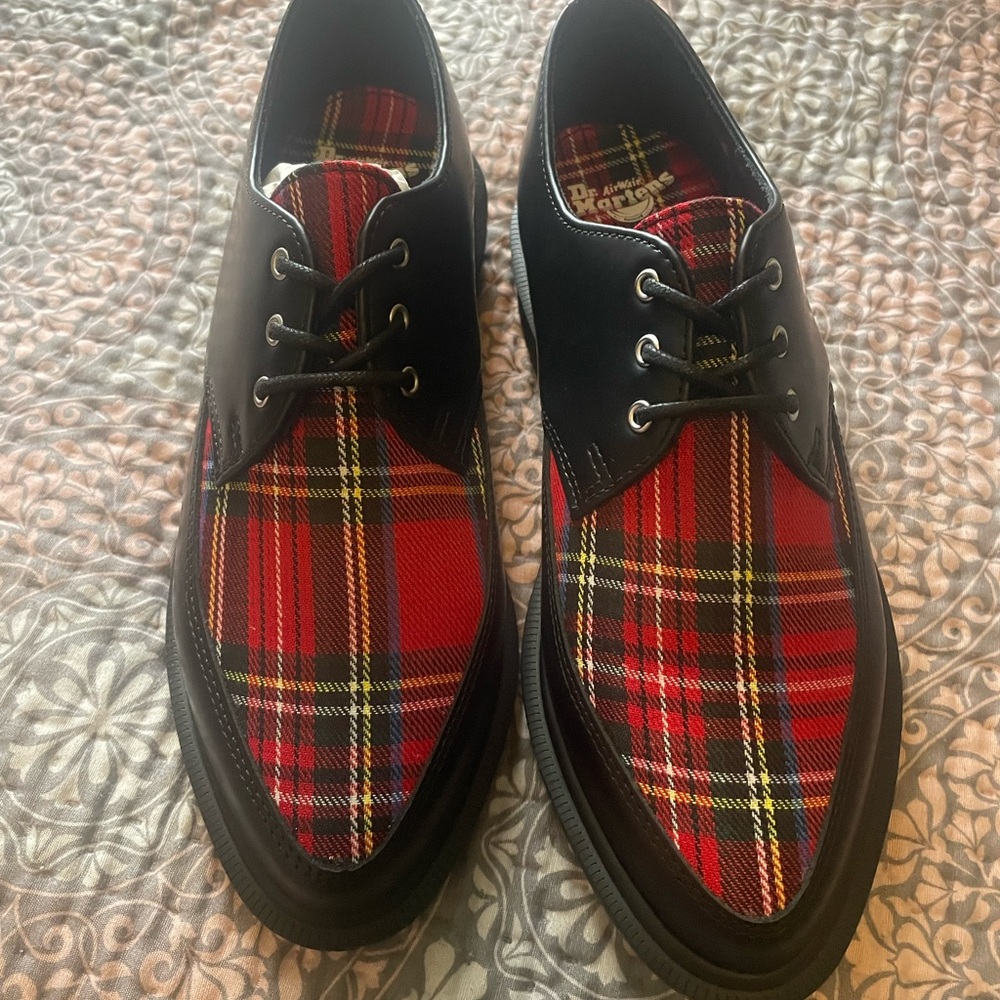 Dr. Martens Willis Black and Red Tartan Shoes
